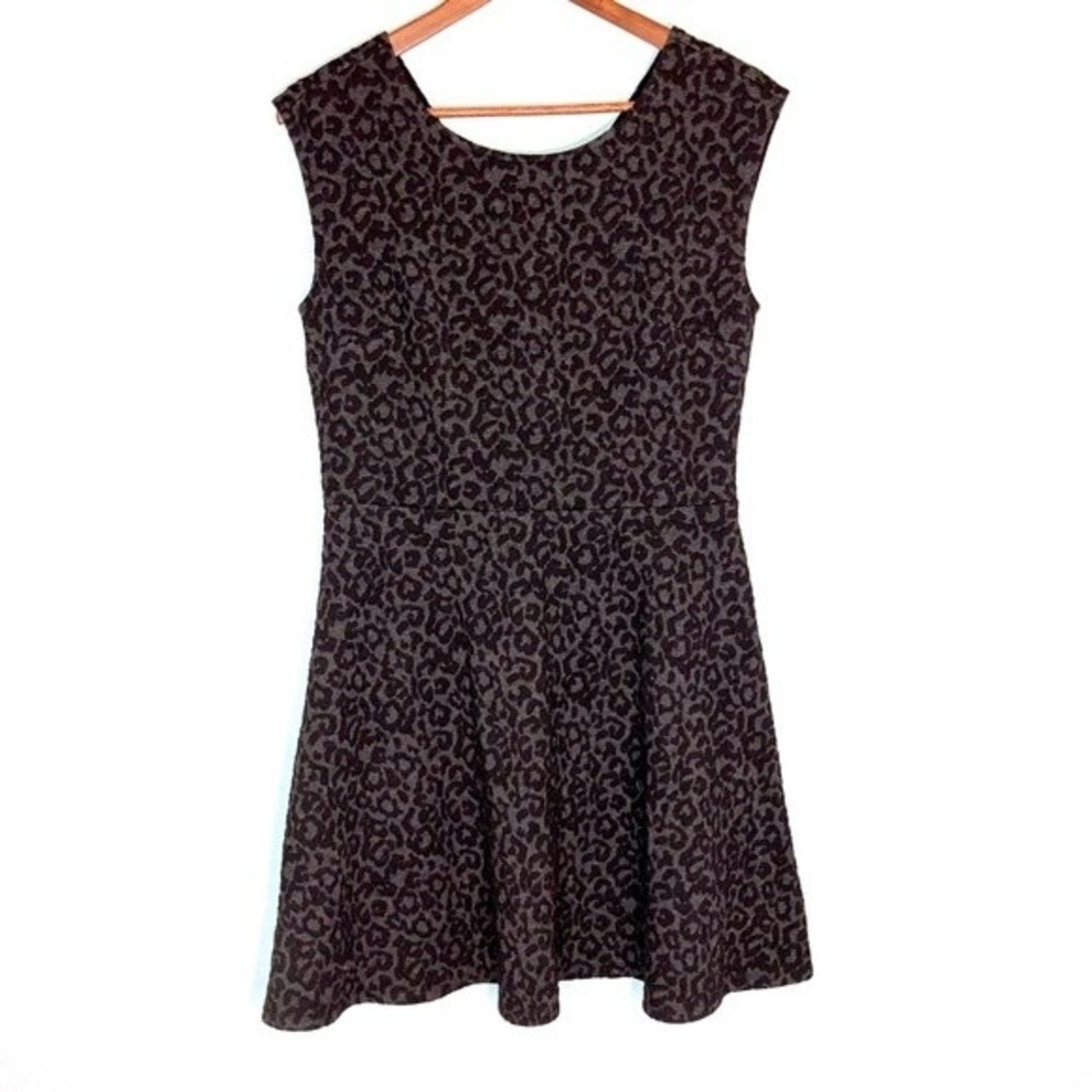 Loft Black Grey Animal Print Fit & Flare Mini Dress Size 4